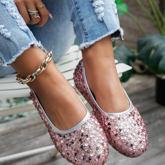Shimmering Pink Flats - Picture 1 of 4